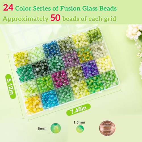 XSEINO About 1200+ pcs 6mm Glass Beads Green Bi-Color Bracelet Making Kit - color: Green Bi-Color Fusion Series