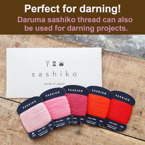 DARUMA Sashiko Thread 100% Cotton Card Type (43.7 yd) x 5 Colors with English Manual, Sewing & Embroidery Value Set with Gift Package(Thin, Hanafubuki) - color: Hanafubuki, size: Thin