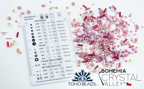 0.35oz (10g) Mix of Small Rocailles, Seed Beads & Bugles 2-10mm TOHO Japanese Glass Beads, Mix TOHO Pink (Like 3215 - Hime) - color: Pink Hime Mix - Mixed (2-10mm)