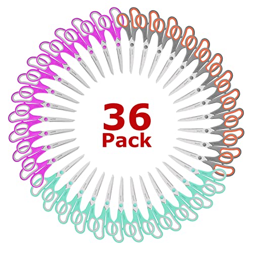 iBayam 36-Pack 8" Heavy Duty Scissors, Sharp Comfort-Grip, Left/Right Hand - color: Mint, Grey, Purple, size: 36-Pack