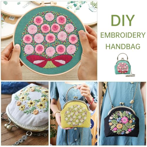 Eforcase Flower Embroidery Kit Tote Bag, Embroidery Coin Purse Kits Handbag Hand Embroidery Kit for Adults Beginner with Embroidery Patterns, Embroidery Hoop,DIY Sewing Kit - color: flower