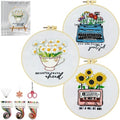 HKLIOPU Embroidery Kit for Adult,3-Pack Pre-Stamped Patterns,7.8-Inch Hoop,Threads & Needles,Step-by-Step Guide,DIY Needlework Craft Gift for Women