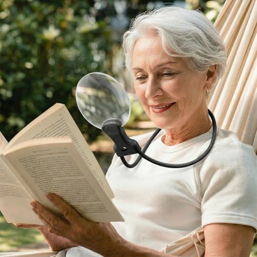 Hands-Free Magnifying Glass, 5X & 10X Dual Magnification, Neck Hanging & Desktop Stand Magnifier for Reading, Crafts, Inspection,Black - color: Black