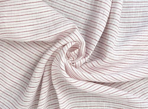 100% Linen Fabric – Lightweight Prewashed – Horizontal Stripe Patterns – Precut Style – Soft & Breathable – 52” Width – by The Linen Lab (Red 4773, 3 Yard pre Cut) - color: Red 4773, size: 3 yard pre cut