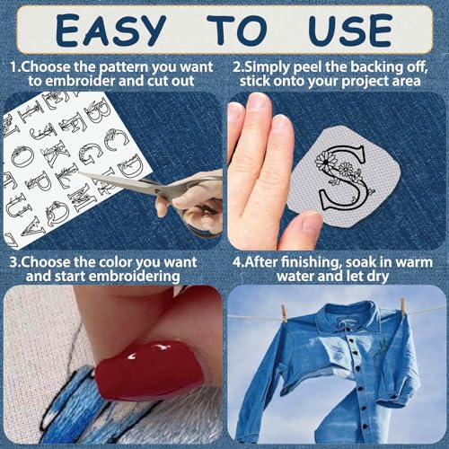 CRASPIRE 2 Sheets A-Z Letters Water Soluble Embroidery Stabilizers Alphabet 52Pcs Patterns Hand Sewing Stick and Stitch A4 Transfers Fabric Wash Away Pre-Printed Self Adhesive for Cloth Sewing Lovers - style: 2 Sheets A-Z Letters-029