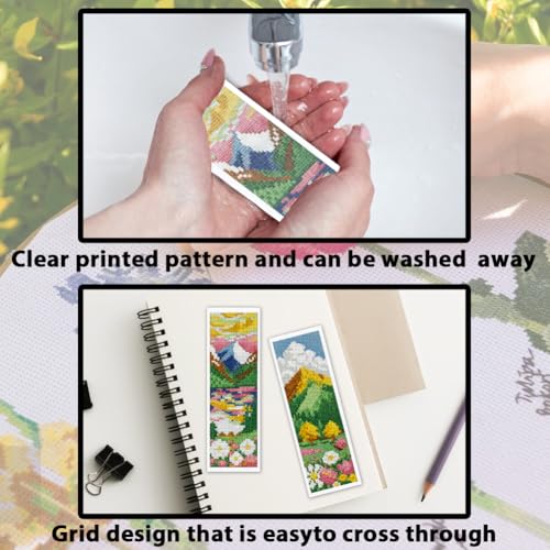 ACRNIGHEET 6PCS Cross Stitch Bookmark Kit for Beginner Stamped Cross Stitch Kits for Adults Mountain Fields DIY Embroidery Bookmark Kits Needlepoint Kit with Instructions Craft Gift 8.5''x3'' 11CT - style: Landscape Patterns 4