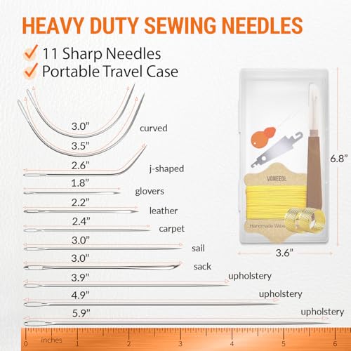 Upholstery Repair Kit: Waxed Sewing Thread (Yellow Color) & Heavy Duty Needles (11 PCS) for Leather, Canvas & Quilting Thread - color: Yellow