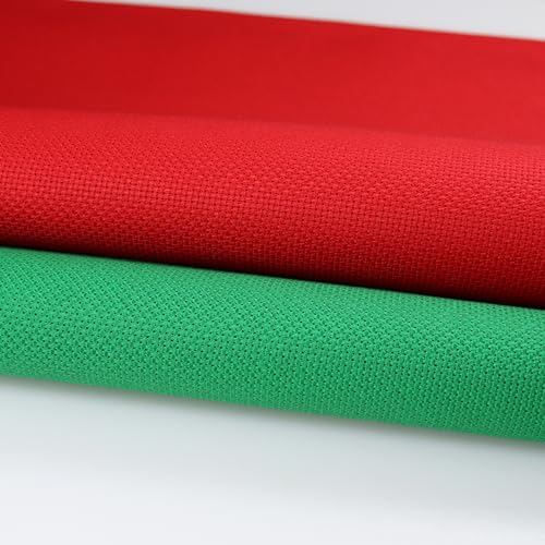 KCS 2 pc of 15" x 18" Counted Cross Stitch Cotton Aida Cloth Needlework Fabric (Red+Green, 14CT) - color: Red+green, size: 14CT