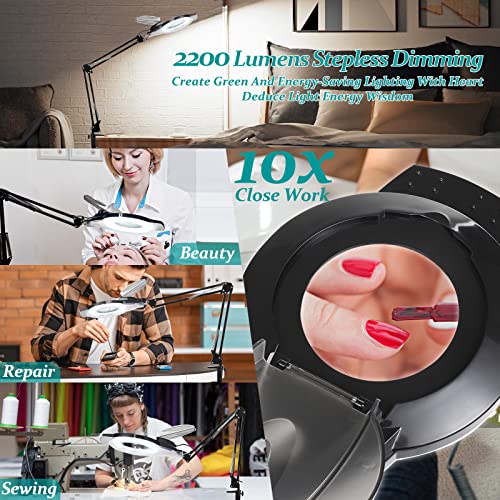 10X & 2200 Lumens Magnifying Glass with Light and Clamp, Black - color: 10x Black