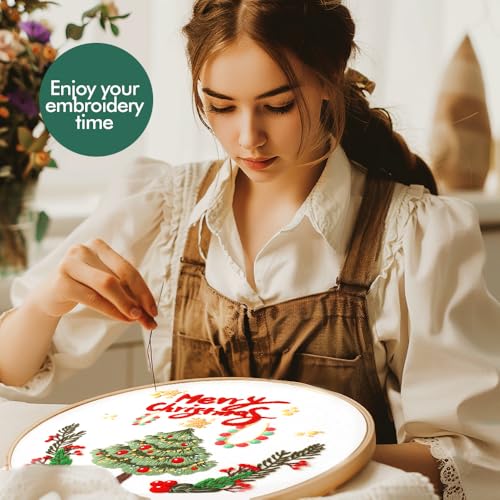 wtisan Christmas Embroidery Kit, Cross Stitch Kits for Beginners, Needlepoint with All Tools & Instructions, Stamped Hand Embroidery Starter Kit for Holiday Crafts & Xmas Home Decor, W18 - color: W18, size: 1 Pack