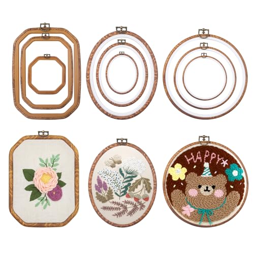 9 Pcs Embroidery Hoop Frame Set, Imitated Wood Decorative Hoops