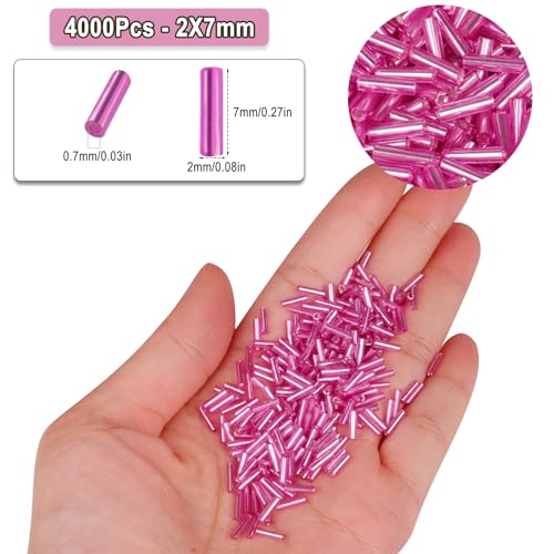 4000pcs Peach Bugle Beads Bulk -Embroidery Beads,Long Tube Bead for Jewelry Making, Bracelet Necklaces Supplies,Craft DIY(7x2mm) - color: Peach