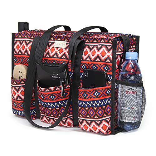 TOPDesign Utility Water Resistant Tote Bag with 13 Pockets, Zipper Closure - color: Bohemia, size: Medium
