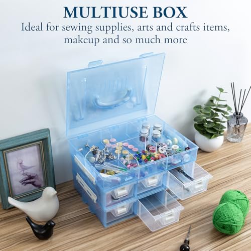 MyGift Sky Blue Craft Storage Organizer Case, 24 Compartments & 6 Drawers - color: Aqua Blue