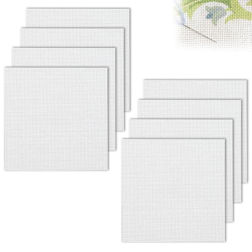 8PCS 18 Mesh Needlepoint Canvas, 8" x 8" Blank White Canvas