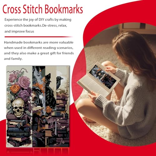 VIGEGU 4 Pack Gothic Style Cross Stitch Bookmark Kits for Adult Beginners - color: Gothic style Cross Stitch Bookmark