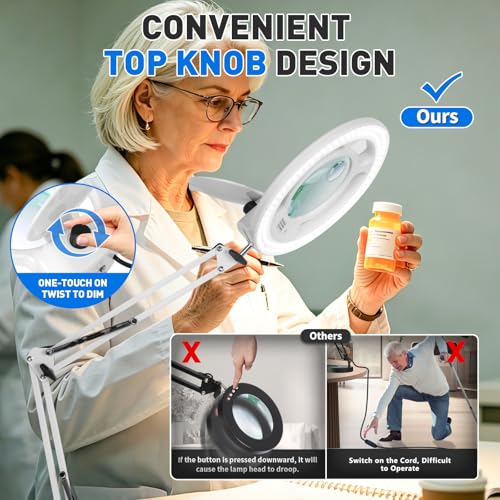 KIRKAS Magnifying Glass with Light, 2,200 Lumens Magnifying Lamp 12X 30X - color: White 28in Magni-attach