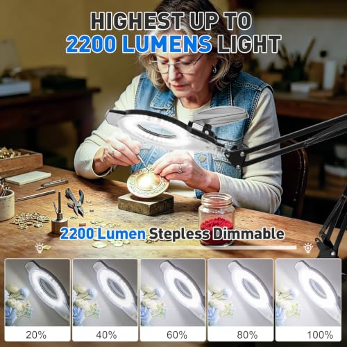 KIRKAS LED Magnifying Lamp with Clamp, 2,200 Lumens Dimmable 28in 12X - size: 28in