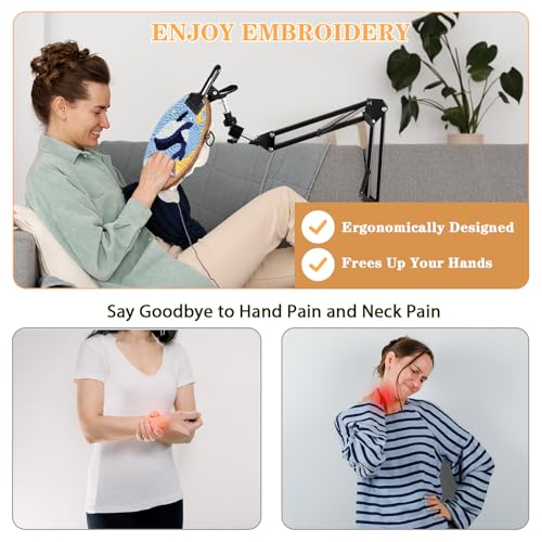 Adjustable Embroidery Hoops Stand for Hand Work,Cross Stitch Frame with 360° Rotation, Embroidery Stand Lap Suitable for Embroidery Kit,3-in-1 Hoop/Tablet/Phone Holder Floor Stand, Black - style: Black