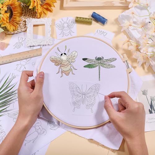 GLOBLELAND 4 Sheets Insect Water Soluble Embroidery Pattern 8.3×11.7 inch - color: Insect