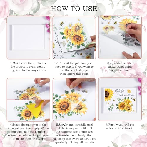 Joeyan Floral Rub On Transfers for Furniture and Crafts,2 Large Sheets - style: Pink and Purple Peony