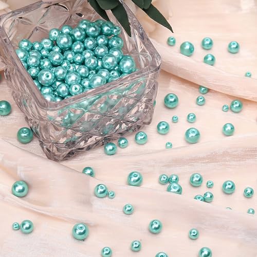 400PCs 4mm Lake Blue Glass Pearl Beads Bulk, Round Smooth Hole Fake Pearls for Jewelry Making, DIY Bracelets, Necklaces, Bag Charms, Keychains and Craft Supplies - color: Pearl - Lake Blue, size: 4MM