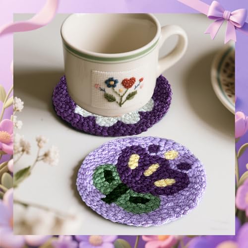 Betherioa Punch Needle Kits for Adults Beginner, 6 Pcs DIY Embroidery Handicraft Kits for Women, Mom, Wife, Birthday, Teacher Appreciation (with Flower Cup)