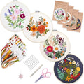 Bonroy 4 Sets Embroidery Kit for Beginners with Instructions,Cross Stitch Kits for Adults with Pattern,Needlepoint Kits for Adult Include Embroidery Cloth Hoops Needles Threads - color: flowers7
