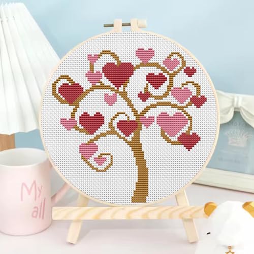 TCDZMYGS Stamped Cross Stitch Kits for Beginners-Tree of Love,with Hoop - color: Love Tree-2603