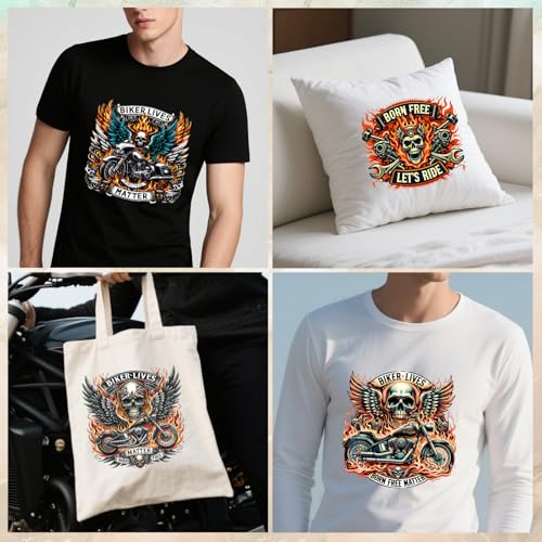 Wxiben 16 Pcs Motorbike Skull Iron on Transfer Dtf Transfers Ready to Press - style: Motorbike Skull