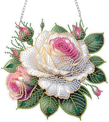 ZeeLionArt Hanging Diamonds Art kit for Adult,Roses Pendant Diamonds Painting Art Kit,7.8x7.5inch Acrylic Diamonds Painting Board Kit Ornament, Special Crystal Diamond Hanging Ornament - color: DP02624
