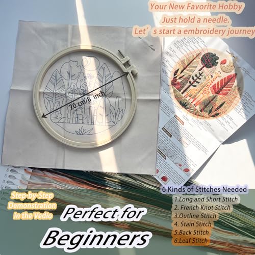 FONNUY Giraffe Pre-Stamped Embroidery Pattern for Beginners, Boho Needlepoint Kits for Beginners Cross Stitch Craft Sewing Full Needles and Thread Hoop Kit (Giraffe 03) - color: Giraffe 03