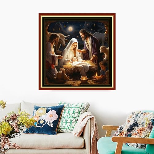Foxdiviy Stamped Cross Stitch Kits Full Range of Embroidery Needlework Starter Kits for Beginners Adults 11CT Embroidery Patterns Art Crafts DIY Needlepoint Kits-Nativity 18x18 inch - color: Stamped Set 25