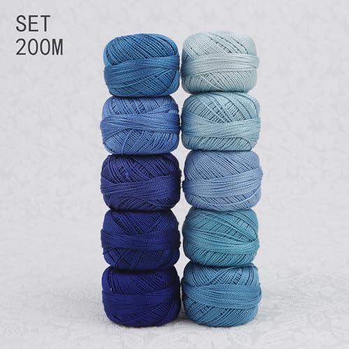 Size 8 Double Mercerized Egyptian Long Staple Cotton Pearl Thread Ball 5 Grams Rainbow Color Embroidery Thread 10 Colors per Box for Crochet Hardanger Cross Stitch Hand Embroidery (Set M) - color: Set M