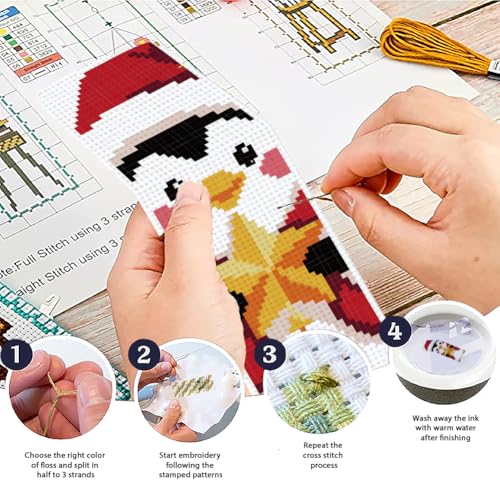 ACRNIGHEET 6PCS Christmas Cross Stitch Bookmark Kit for Beginner Stamped Cross Stitch Kits for Adults DIY Embroidery Bookmark Kits with English Instructions Hand Craft Gift 8.5''x3'' 11CT - style: Christmas Patterns 1