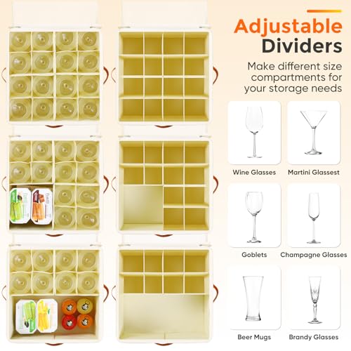 Foyego Wine Glass Storage Box, 2 Pack, Beige - color: Beige, size: 15.7"L x 15.7"W x 9.8"H-2 Pack