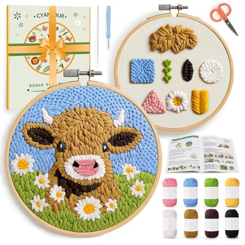 CYANFOUR Punch Needle Kit for Beginners, Highland Cow Punch Needle Kits - color: colored
