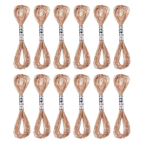 PATIKIL 12 Skeins Embroidery Floss, Metallic Embroidery Thread Nylon Threads Bracelets String for Cross-Stitch Hand Embroidery, Bronze Tone - color: Bronze Tone
