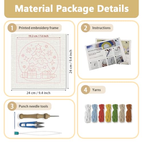 Doodlream Christmas Tree DIY Punch Needle Embroidery Kit for Adult Beginner, 9.4" Christmas Pine Tree Punch Stitching Craft Set for Starter with Frame, Fabric Pattern, Threader, Yarn, Pinch Needle - color: Christmas Tree