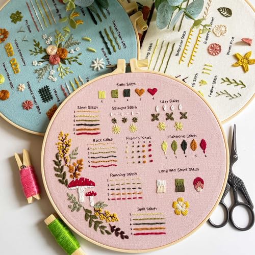 Myfilicity Embroidery Beginners Stitch Practice kit, 3 Embroidery Starter Kits, Learn 30 Different Stitching Techniques for Craft Enthusiasts to Hand-Stitch Fabric and Learn Embroidery Skills… - color: 30 Stitch Practice Kit
