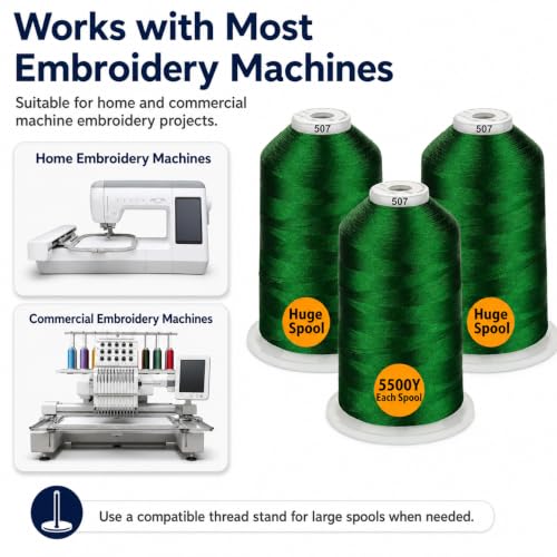 Simthread - 33 Selections - Various Assorted Color Packs of Polyester Embroidery Machine Thread Huge Spool 5500Y for All Purpose Sewing Embroidery Machines - 3 Green - color: 3 Green