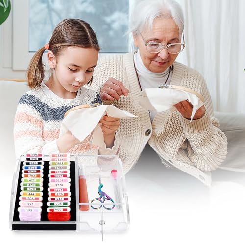 Acrylic Working Tray for Cross Stitch and Embroidery Supplies, Embroidery Floss Bobbins Organizer Tray with Magnetic Needle Holder and Tools Storage - color: Small-For 3mm acrylic bobbin