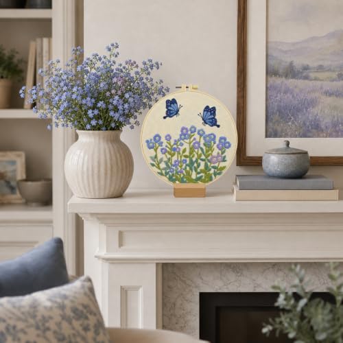 ElasignShopo Flower Embroidery Kit for Beginners Adults, Easy Cross Stitch Kit Forget Me Not Floral Pattern Embroidery Starter Kits Spring Summer with Wooden Hoop Needles Threads and Instruction - color: Forget Me Not Floral