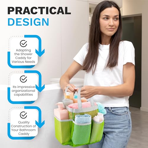 Handy Laundry Mesh Shower Caddy – 7 Pocket Portable Shower Caddy for Dorm, Gym, Travel & Bathroom – Quick-Dry Collapsible Organizer Tote Bag for College Essentials, Toiletries & Small Items (Green) - color: Portable Green