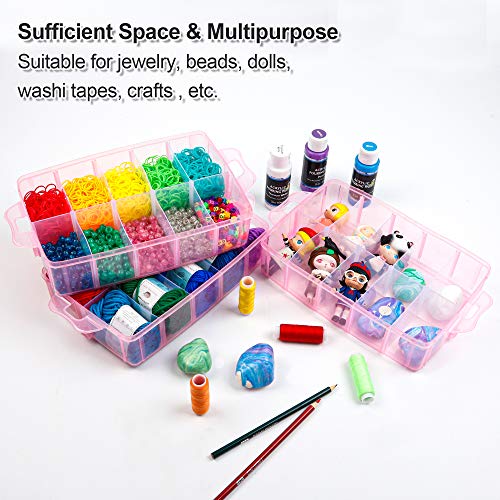 Inscraft 7 Tier Craft Storage Boxes with Compartments, 70 Adjustable Plastic Organiser Storage Boxes for Crafts, Beads, Screw, Washi Tap, Stackable Storage Sorting Box for Toys, Crafts, Art Supplies - color: PINK