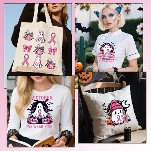 Dtf Transfers Ready to Press - 20 Pcs Breast Cancer Awareness Iron on Patches for T-shirts, Pink Ribbon Cute Ghost October Heat Transfer Design Vinyl Stickers, Iron on Decals for DIY Clothes - color: Breast Cancer Awareness