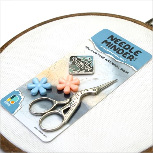 Awesome Pattern Studio Needle Minder Set - Yellowstone Magnetic Needle Minder + 2 Needle Threaders + Crane Scissors. Enamel Pin for Cross Stitch, Embroidery and Craft - size: Yellowstone Classic Design - SET #2