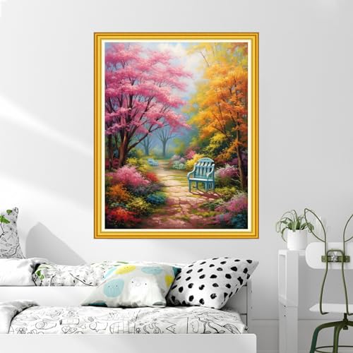 DMCVIVR Stamped Cross Stitch Kits for Beginners Adults Needlepoint Kits for Beginners Embroidery Kits for Adults Crossstitch Kit for Beginners 11CT-A Corner of Garden 16x20 inch, ArtKits40 - color: ArtKits40