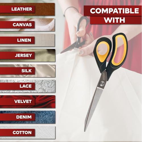 XFasten Sewing Scissors for Fabric Cutting Yellow 9.5 Inch Premium Professional Fabric Scissors Sewing | Large and Heavy duty - color: Yellow