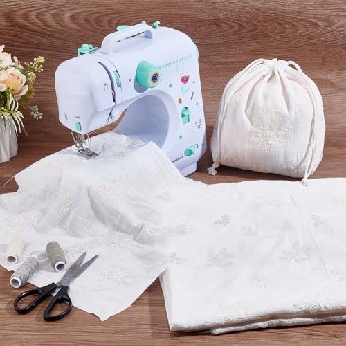 OLYCRAFT 55x79 Inch Floral Cotton Embroidered Fabric White Flower Linen Fabric Vintage Floral Fabrics Flower Embroidered Fabrics for Quilting Sewing DIY Art Crafting